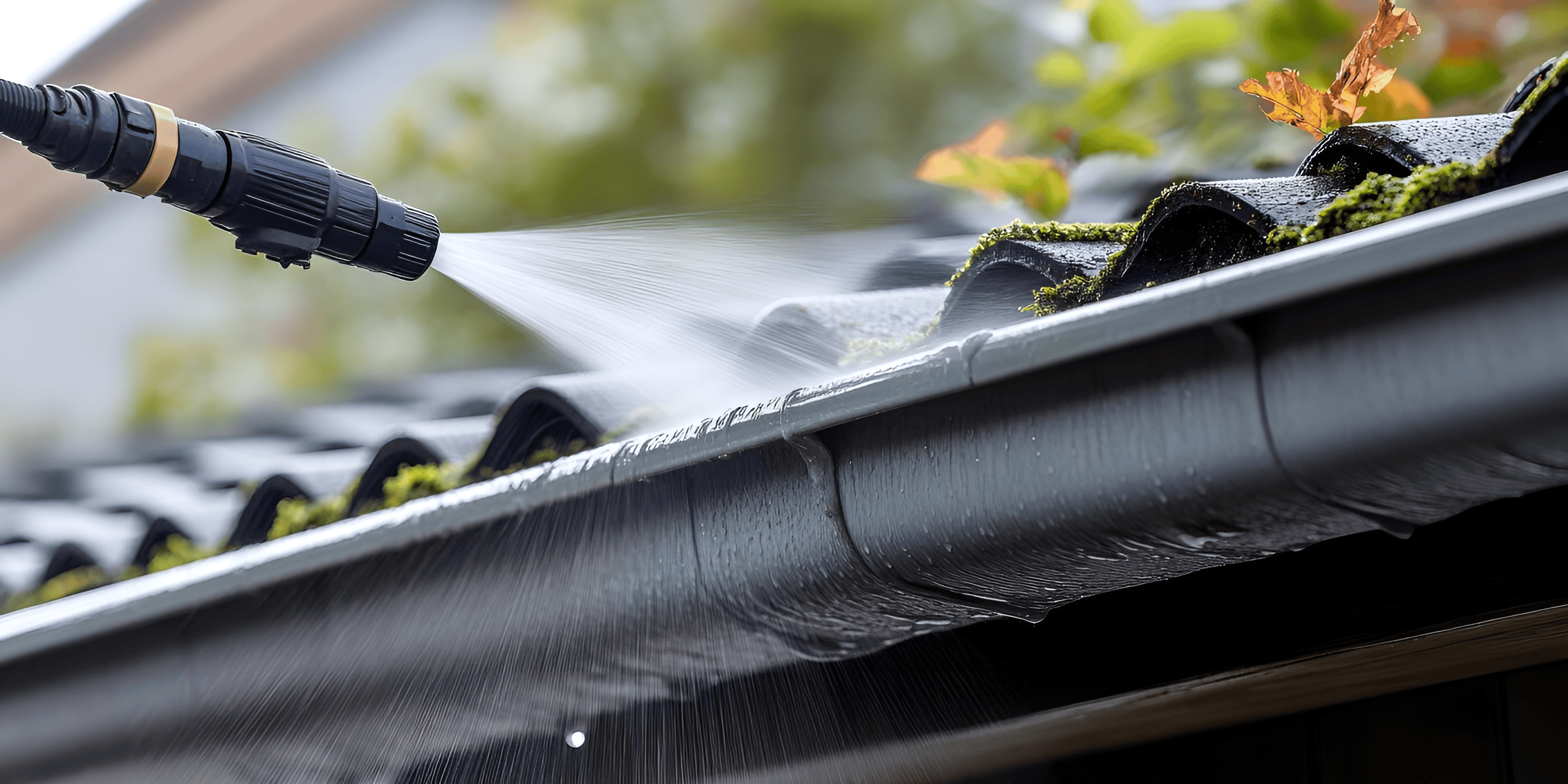 A perfectly clear, spotless gutter channel after a professional cleaning service